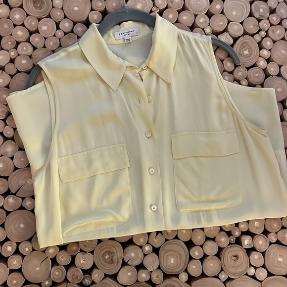 Equipment signature sleeveless blouse pale yellow silk small - Picture 2 of 5